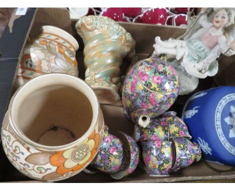 A box of Chintz ceramics, Charlotte Rhead etc