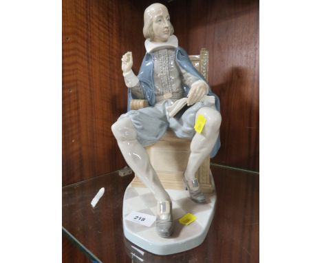 A large signed and numbered Lladro figure ofShakespeare seated - feather quill broken but with it