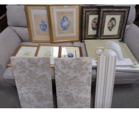 A collection of classical porcelain themed prints, together with canvas prints etc