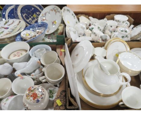 Four trays of assorted ceramics to include Royal Doulton Delacourt tea/dinnerware, Masons, Coalport etc (4)