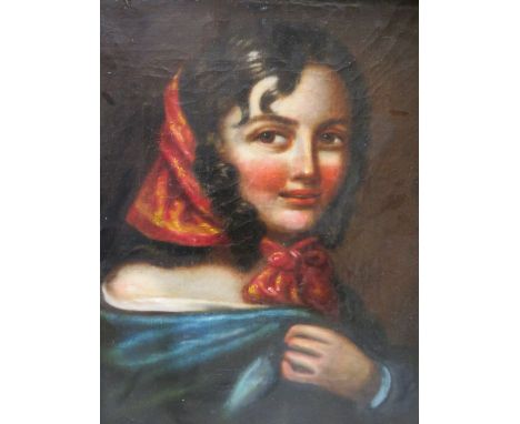 An oil on canvas portrait study of a girl wearing a headscarf