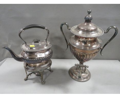 A silver plated spirit kettle together with a silver plated samovar A/F (2)