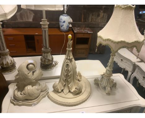 Two cream shabby chic style wall brackets together with a cream table lamp and shade. (3)