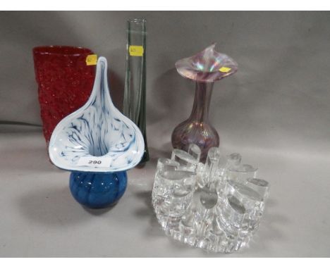 A selection of five pieces studio glass to include a Whitefriars style example