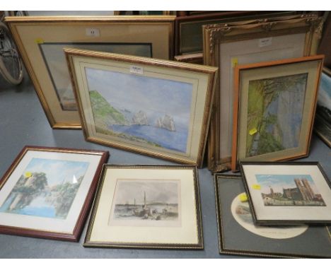 A collection of assorted paintings, prints, tapestries etc., to include a Lowry print, a watercolour signed Madeleine lower r