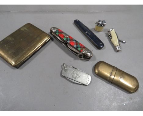 Vintage Shell &amp; Webley exhibition penknives, together with other knives and cigarette lighters etc