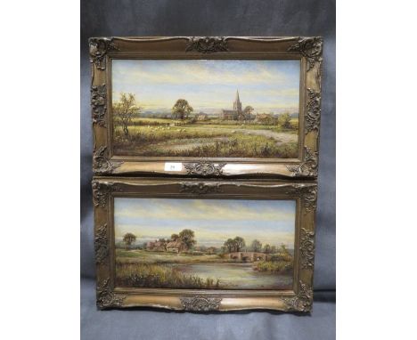 A pair of gilt framed prints on canvas depicting county scenes