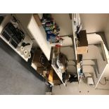 Contents of Supply Closet, includes cleaning supplies, office supplies, Bissell vacuum cleaner,