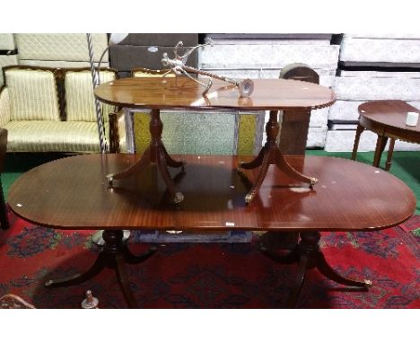 A Collection of Items to include a twin pillar Regency-style dining table, a similar oval coffee table, a converted Smith's o