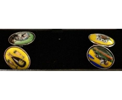 Silver Enamel Cufflinks.