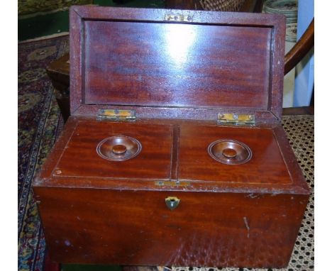 A 19th Century Mahogany Dome Topped Tea Caddy, having two individual compartments with lids. 