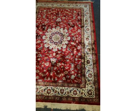 A Red Ground Kashmir Carpet, Shabas Design. 230 x 160cm.