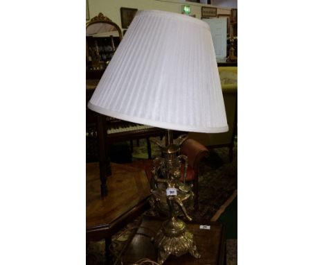 A Really Good Quality 20th Century Heavy Brass Table Lamp with Shade.