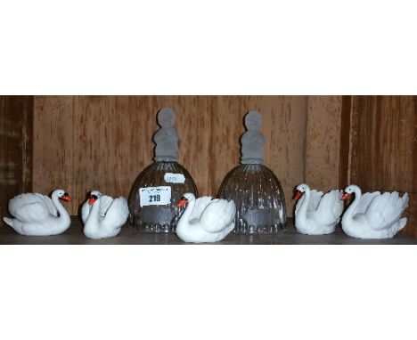 Five Bisque Goebel Swans & Two Goebel Glass Bells (7).