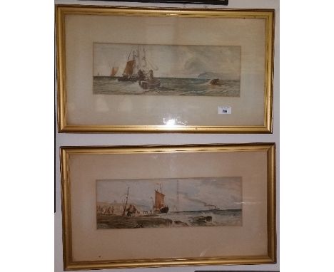 After R Scanlon, A Pair of Early 20th "Century Watercolours of Shipping Boats; signed E Ellis.