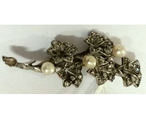 An Antique Gold Diamond and Pearl Brooch.