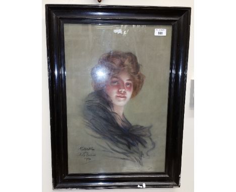 A Pastel Portrait of a Lady,  signed lower left and dated 1914, 36x52cm. 