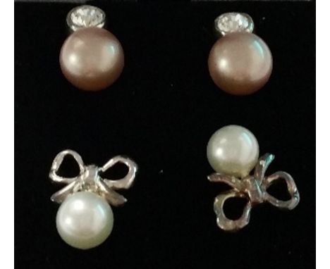 Two Pairs of Silver Pearl Earrings.