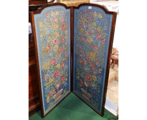 A Late 19th Century Folding Room Divider/Screen, half height, with two fine floral tapestry panels.