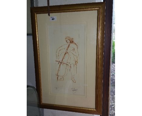 A Print of a Woman Playing a Cello.