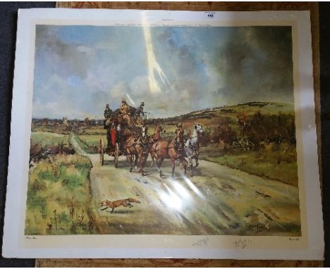 A Very Large Hunting Print after Michael Lyne, signed by the artist in pencil. Unframed.