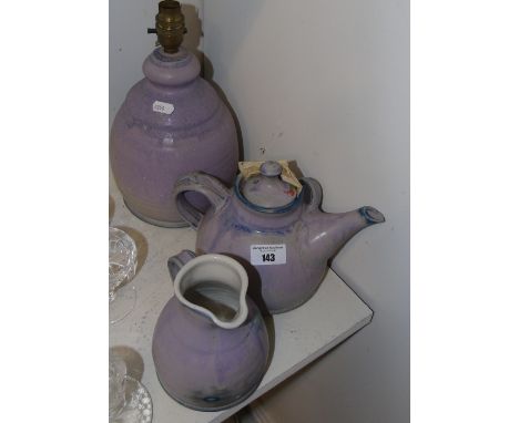 Three Pieces of Weston Pottery (Lusk, Co. Dublin) - Table Lamp, Jug & Teapot (3).