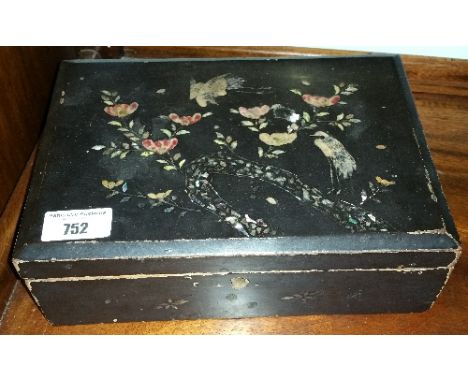 An Early 20th Century Ebonised Box with Mother of Pearl Inlay.