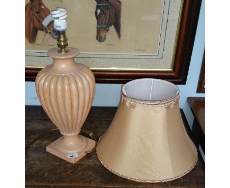 A Modern Peach Coloured Reeded Table Lamp, with shade.