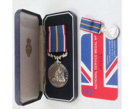 National service medal, boxed with a medal miniature. UK P&amp;P Group 1 (£16+VAT for the first lot and £2+VAT for subsequent