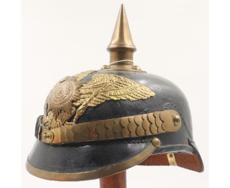 Museum quality replica Imperial German pickelhaube helmet, with brass mounts and badge, with liner. UK P&amp;P Group 2 (£20+V