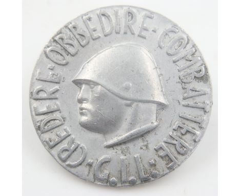 Italian WWII period aluminium Fascist supporters badge by FM Lorioli. UK P&amp;P Group 0 (£6+VAT for the first lot and £1+VAT