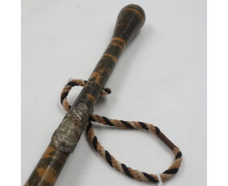 German WWI Veteran badged walking cane or swagger stick, badge text corroded so indistinct, L: 91cm. Not available for in-hou