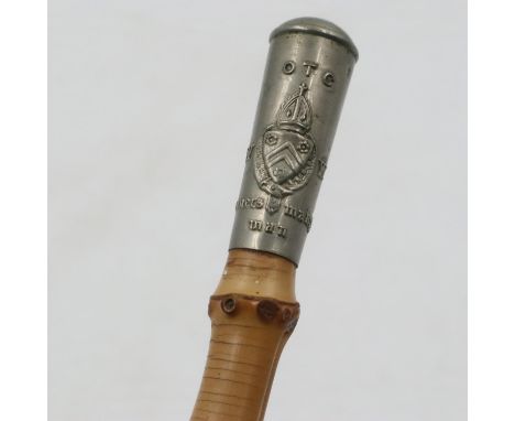 Officers Training Corps bamboo swagger stick with white metal top motto is Manners Maketh Man. UK P&amp;P Group 2 (£20+VAT fo