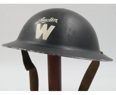 British Home Front Brodie helmet, warden at the Austin factory, with liner and chinstrap present. UK P&amp;P Group 2 (£20+VAT