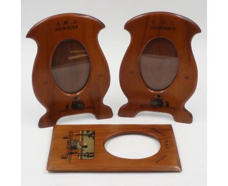 Pair of Dutch Prisoner of War produced easel photograph frames, each marked for Royal Naval Division (RND) Groningen and date