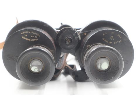 Barr &amp; Stroud pair of British WWII 7x field binoculars with leather case. UK P&amp;P Group 2 (£20+VAT for the first lot a