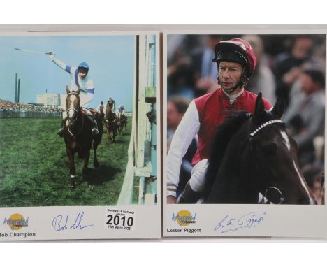 Autographed Editions signed photographs of two jockeys: Lester Piggott and Bob Champion. UK P&amp;P Group 1 (£16+VAT for the 