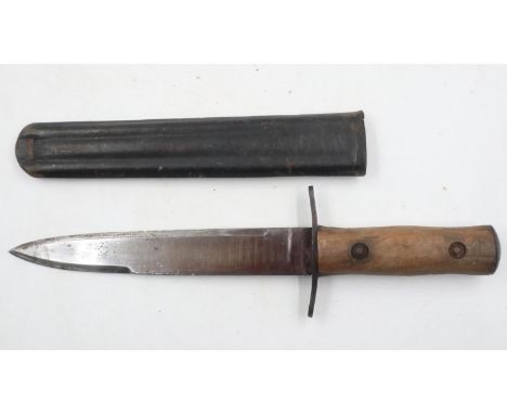Italian WWII period youth fascists knife by G Fugini, with leather scabbard. UK P&amp;P Group 2 (£20+VAT for the first lot an