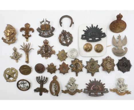Collection of WWI-WWII regimental cap badges, mostly British and Commonwealth. UK P&amp;P Group 1 (£16+VAT for the first lot 