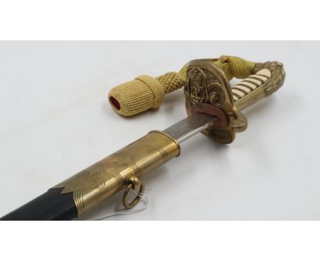 Modern British M1827 Royal Navy officers sword with scabbard, blade marked Prosser. Not available for in-house P&amp;P