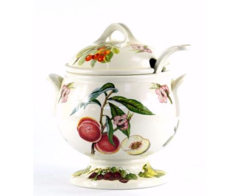 A Portmeirion pottery soup tureen and ladle decorated in the Pomona pattern, 30cm high.