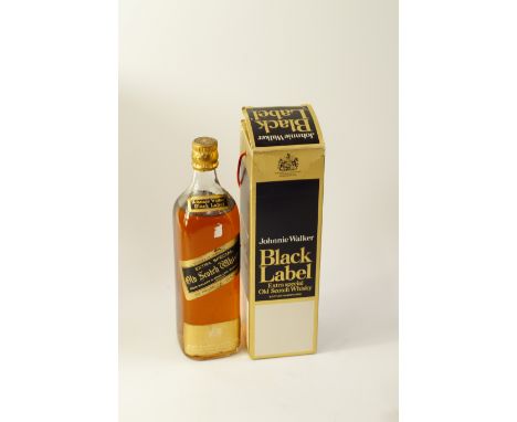 A bottle of Johnnie Walker Black Label Old Scotch Whisky, with box, and another bottle, (unboxed), (2).