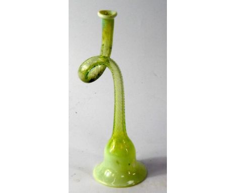 A Victorian vaseline glass hunting horn, 23cm high.