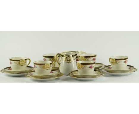 A Noritake porcelain part tea service, decorated with a band of roses and gilt flowers, printed mark, comprising cream jug, s