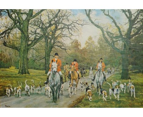 After R L Harvey. Hunting print, gilt framed, 49.5cm x 68cm.