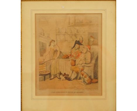 W H Bunbury (British 18thC). Recruits, cartoon engraving, 33cm x 27cm, a Rowlandson engraving, The Corporal in Good Quarters,