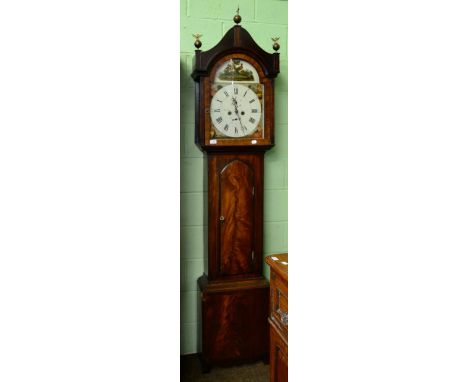 A mahogany cased eight day longcase clock, the arched painted dial bearing inscription Bolton, Durham