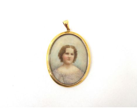 EDWARD FESSER (American b.1863) A miniature watercolour on oval ivory panel, portrait of a young Lady. Signed to the right an