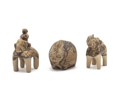 THREE GLAZED STONEWARE MODELS OF ANIMALS
Probably Sawankhalok, comprising: an elephant; a figure riding an elephant; and a wa