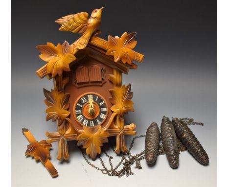 A Musical Chiming three weight cuckoo clock, carved case, musical  waltz hour chime
